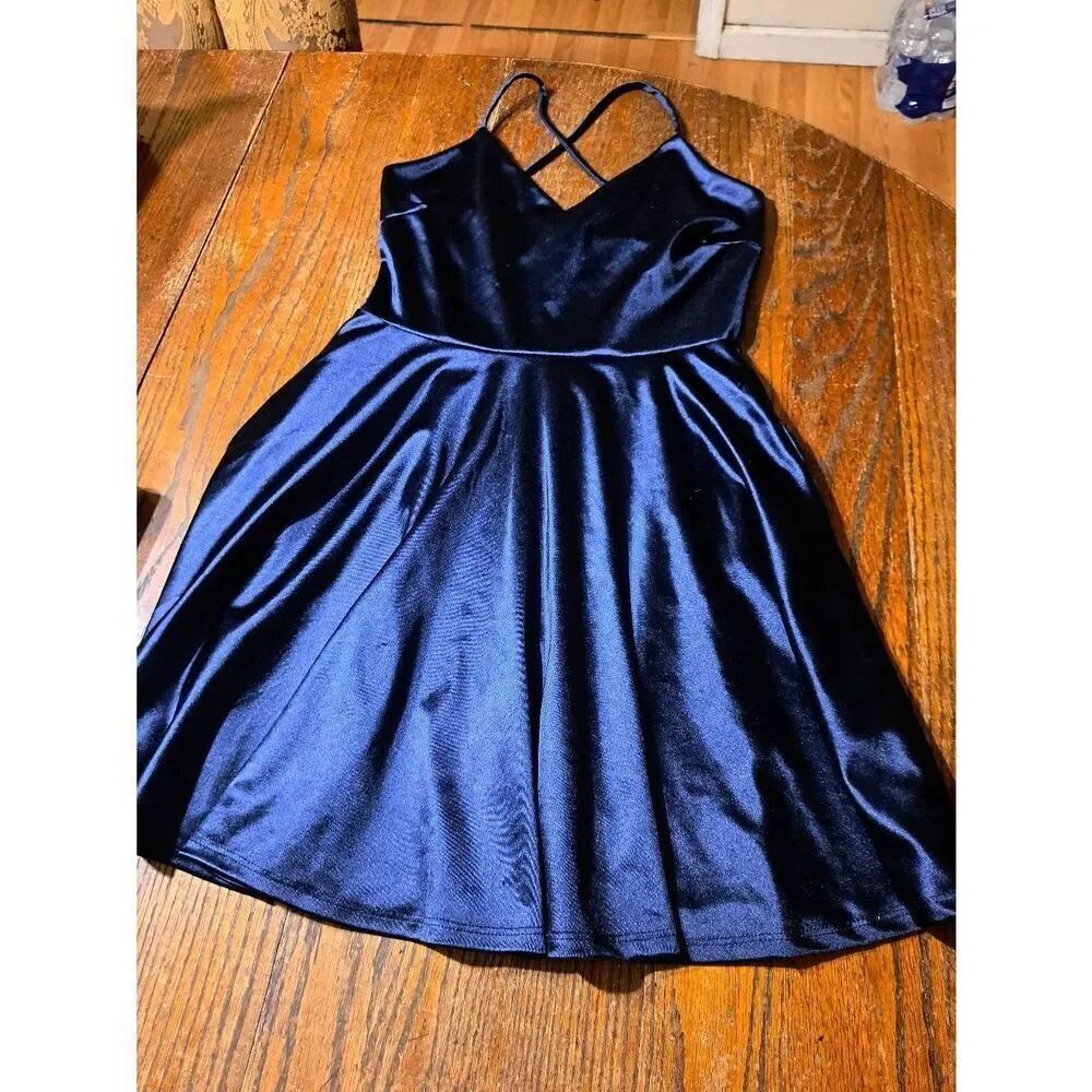 Large Windsor Navy Blue Criss Cross Spaghetti Strap Mini Dress Special Occasion
